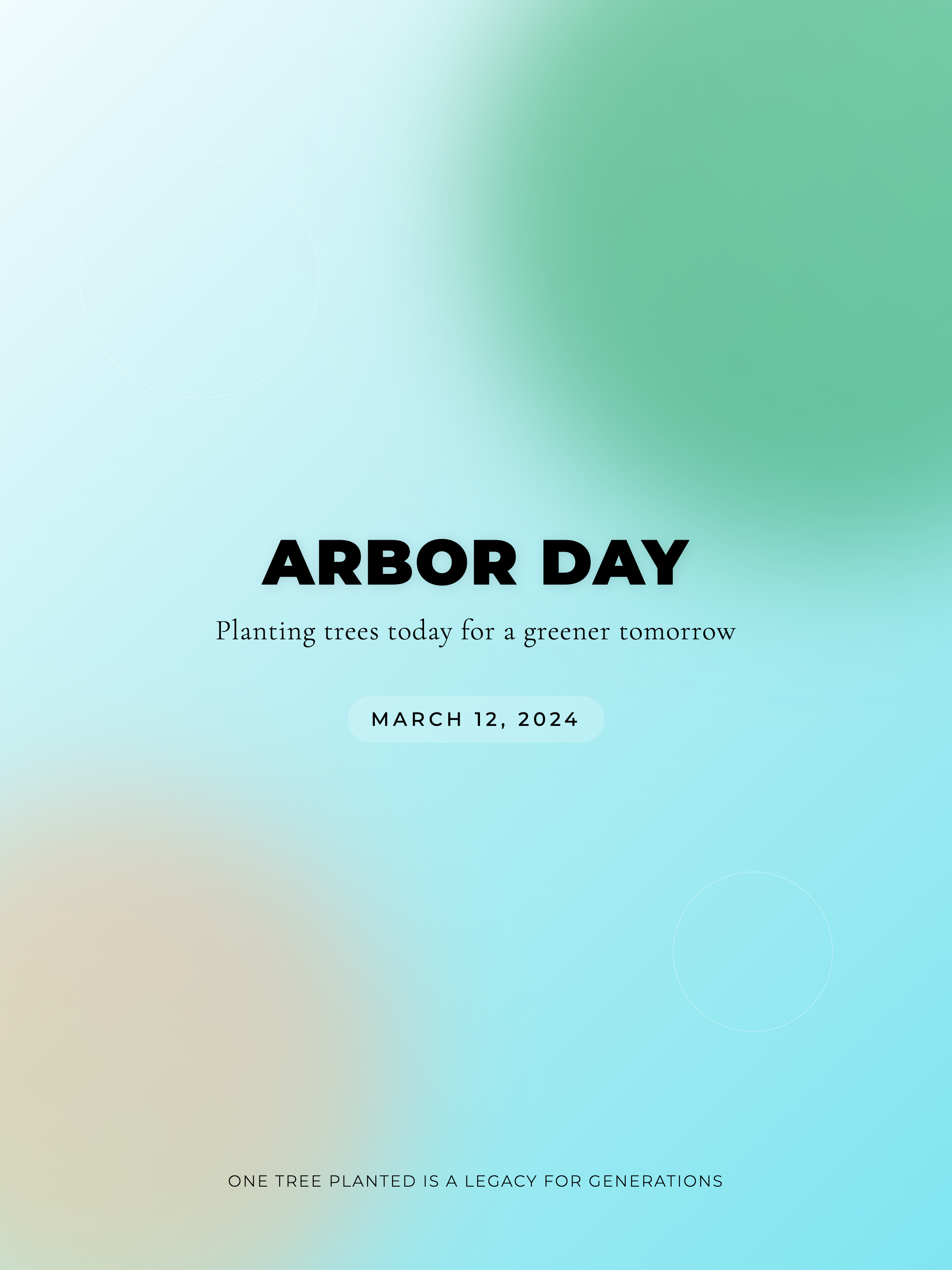 Minimal Arbor Day poster with green-blue gradient and tree planting message.