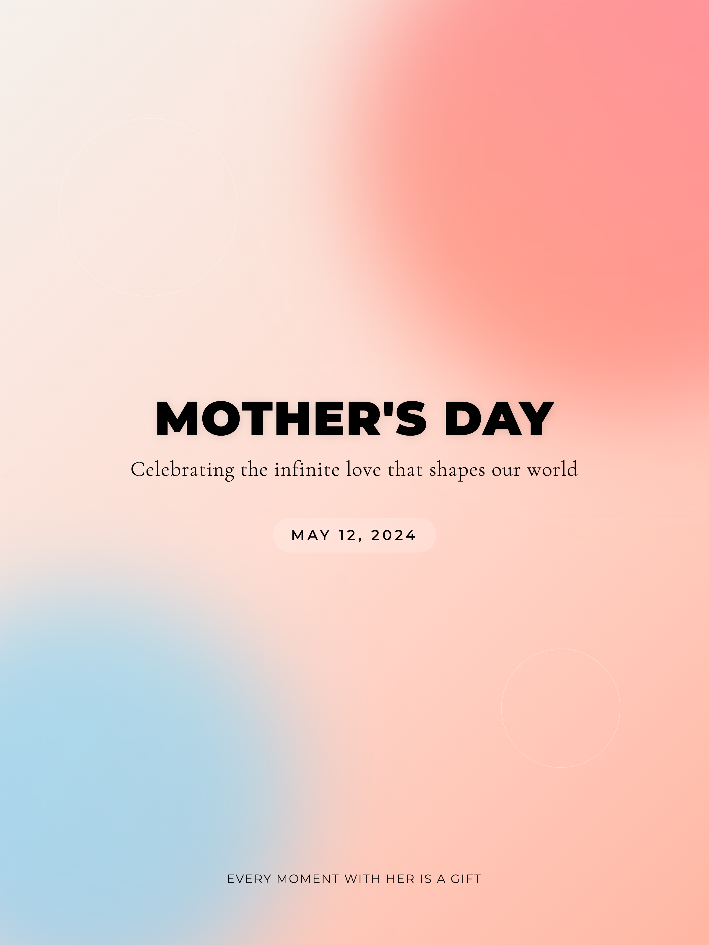 Minimal Mother's Day poster with peach and blue gradient background and centered celebration text.